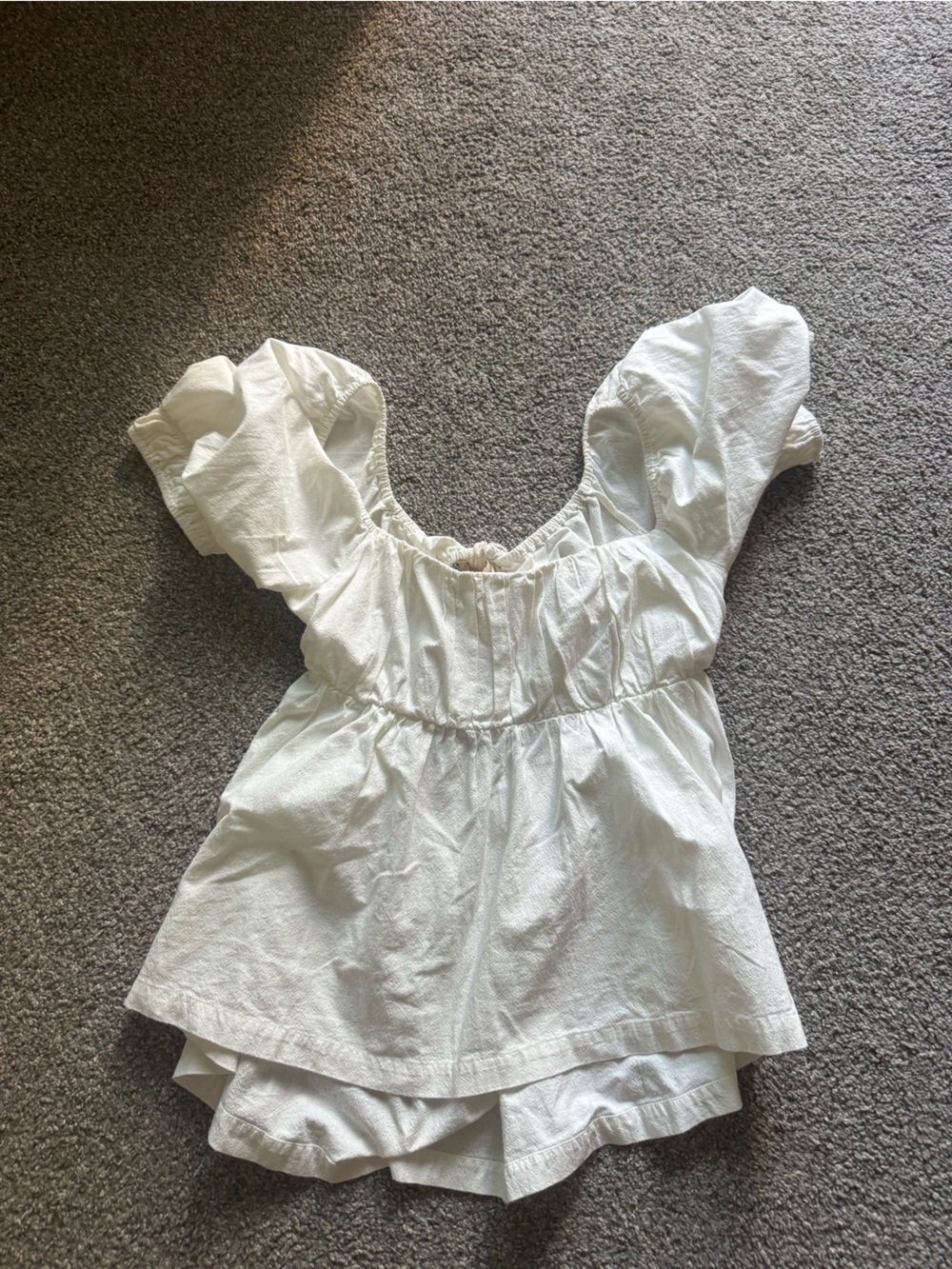 Free People White Puff Sleeve Peplum Blouse